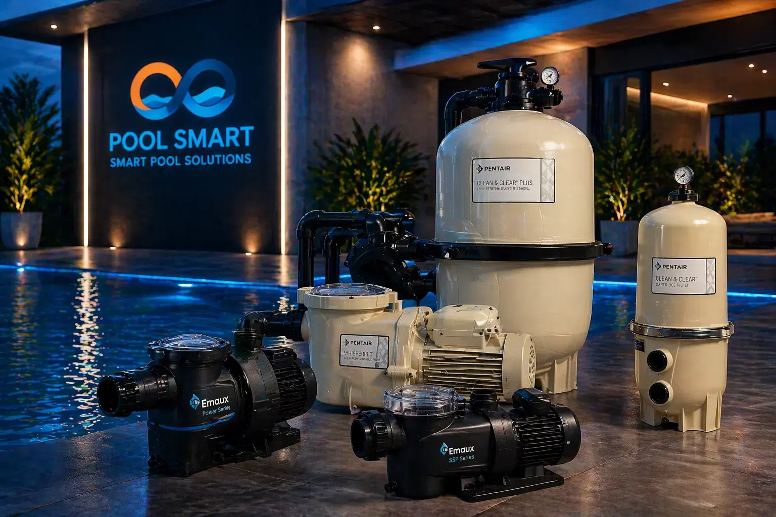 Pool Smart product showcase — Pentair filters, Emaux pumps and premium pool equipment